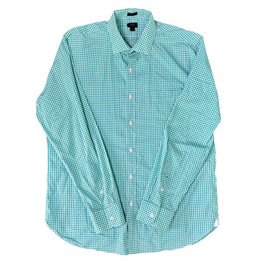 J Crew Ludlow Mens Size Lg Green Gingham Premium Dress Shirt‎ Button Down Preppy